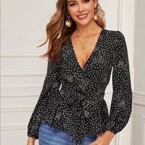 Shein V-neck bell long sleeve blouse